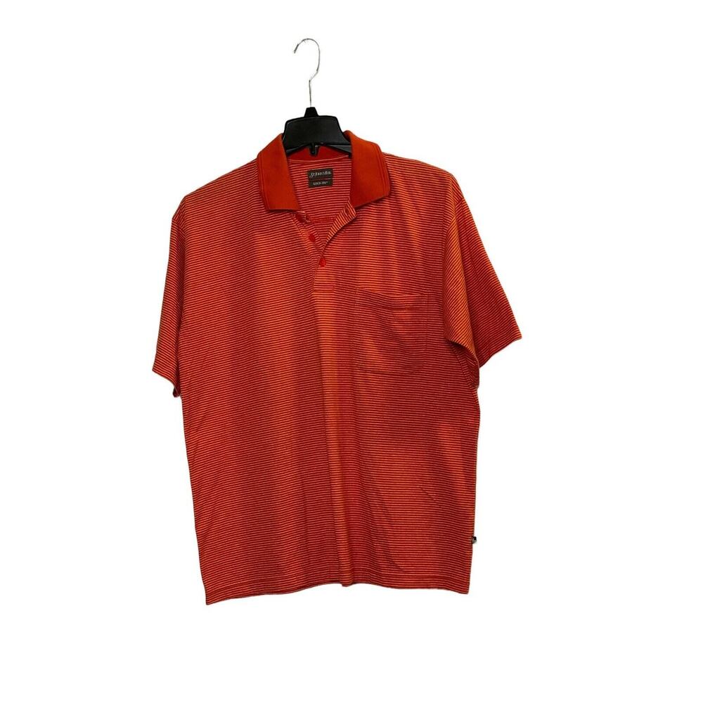 St. John Bay Polo Tennis shirt Short Sleeve sz large Orange Stripes collared